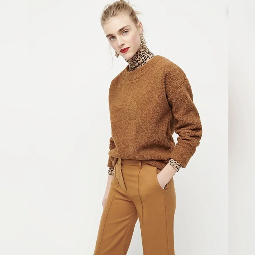 J. Crew Women's Brown Sherpa Teddy Cropped Crew Neck Sweater